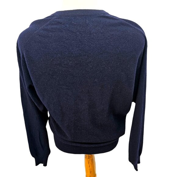 80s DAKS London Scotland Lambswool Sweater Mens Sz M Navy V Neck Fall Pullover - Picture 2 of 10